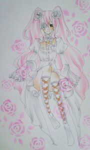 Rating: Safe Score: 0 Tags: 1girl boots dress flower frills hair_flower hair_ornament image kirakishou knee_boots long_hair pink_flower pink_hair pink_rose rose sitting solo traditional_media white_dress white_rose yellow_eyes User: admin