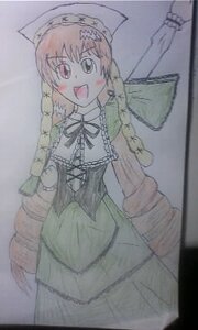 Rating: Safe Score: 0 Tags: 1girl :d blush braid brown_hair dress green_dress hat image long_hair open_mouth photo red_eyes simple_background smile solo suiseiseki twin_braids User: admin
