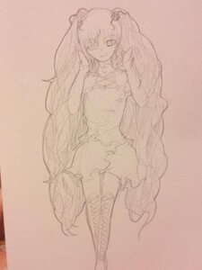 Rating: Safe Score: 0 Tags: 1girl bare_shoulders boots detached_sleeves dress frills hair_ornament hatsune_miku image kirakishou long_hair monochrome skirt smile solo thighhighs traditional_media twintails very_long_hair User: admin