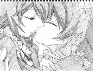 Rating: Safe Score: 0 Tags: 2girls blush braid closed_eyes couple greyscale image kiss maid monochrome multiple_girls pair souseiseki suiseiseki yuri User: admin