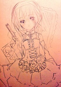 Rating: Safe Score: 0 Tags: 1girl detached_sleeves eyebrows_visible_through_hair flower hariruri holding image looking_at_viewer miki_sayaka monochrome rose skirt solo souseiseki weapon User: admin