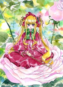 Rating: Safe Score: 0 Tags: 1girl blonde_hair dress flower frills image long_hair long_sleeves marker_(medium) red_dress rose shinku solo traditional_media twintails very_long_hair watercolor_(medium) User: admin