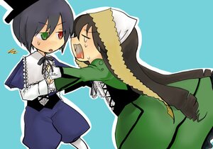 Rating: Safe Score: 0 Tags: 2girls black_hair dress green_eyes head_scarf heterochromia image multiple_girls pair red_eyes short_hair souseiseki suiseiseki sweat User: admin