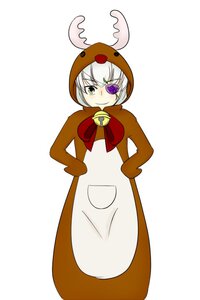 Rating: Safe Score: 0 Tags: 1girl animal_costume barasuishou eyepatch hand_on_hip hands_on_hips image short_hair smile solo striped white_background white_hair User: admin