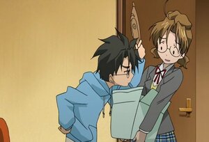 Rating: Safe Score: 0 Tags: 1boy 1girl black_hair brown_hair closed_eyes glasses hood hoodie human image jacket long_sleeves pair plaid plaid_skirt ribbon sakurada_jun sakurada_nori school_uniform screenshot skirt User: admin