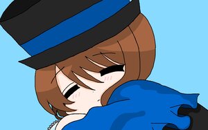 Rating: Safe Score: 0 Tags: 1girl bangs black_headwear blue_background blue_headwear blush brown_hair chibi closed_eyes eyebrows_visible_through_hair hat image short_hair simple_background solo souseiseki User: admin