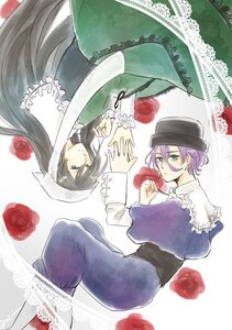 Rating: Safe Score: 0 Tags: black_hair blue_eyes capelet crossdressing dress flower hat holding_hands image long_hair multiple_boys pair purple_hair red_flower red_rose rose souseiseki suiseiseki User: admin