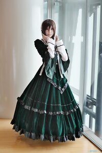 Rating: Safe Score: 0 Tags: 1girl brown_hair dress full_body green_dress jacket long_sleeves looking_at_viewer short_hair solo standing suiseiseki User: admin