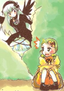 Rating: Safe Score: 0 Tags: 2girls black_dress black_wings blonde_hair blush dress frills grass hairband image kanaria long_hair long_sleeves multiple_girls open_mouth outdoors pair shinku suigintou surprised wings User: admin