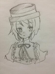 Rating: Safe Score: 0 Tags: 1girl :o eyebrows_visible_through_hair graphite_(medium) greyscale hat image looking_at_viewer monochrome photo ribbon short_hair solo souseiseki traditional_media upper_body User: admin