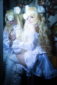 Rating: Safe Score: 0 Tags: 2girls blonde_hair blue_flower blue_rose dual_persona flower hair_flower hair_ornament jeans kirakishou long_hair multiple_girls rose sitting solo twins white_flower User: admin