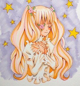 Rating: Safe Score: 0 Tags: 1girl acrylic_paint_(medium) closed_eyes crescent flower frills hair_ornament image kirakishou long_hair long_sleeves marker_(medium) pastel_(medium) photo pink_hair seashell shikishi solo star_(symbol) star_earrings star_hair_ornament star_necklace star_print starfish starry_background traditional_media wand watercolor_(medium) User: admin