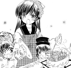 Rating: Safe Score: 0 Tags: auto_tagged blush food greyscale hat image monochrome multiple_girls open_mouth pair school_uniform serafuku smile souseiseki suiseiseki tears User: admin