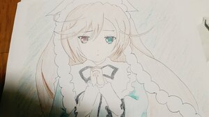 Rating: Safe Score: 0 Tags: 1girl bangs blue_eyes braid closed_mouth dress eyebrows_visible_through_hair fur_trim image long_hair long_sleeves looking_at_viewer own_hands_together photo solo suiseiseki traditional_media upper_body very_long_hair User: admin