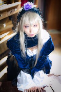 Rating: Safe Score: 0 Tags: 1girl blue_eyes blurry blurry_background blurry_foreground depth_of_field dress flower lips long_hair long_sleeves looking_at_viewer photo rose smile solo suigintou User: admin