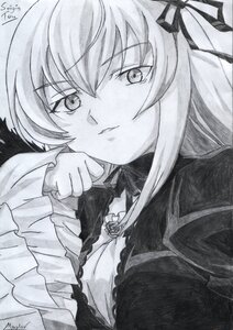 Rating: Safe Score: 0 Tags: 1girl artist_name auto_tagged bangs choker closed_mouth dated eyebrows_visible_through_hair frown greyscale hair_ribbon half-closed_eyes image jacket long_hair long_sleeves looking_at_viewer millipen_(medium) monochrome one_side_up ribbon signature solo suigintou traditional_media upper_body User: admin
