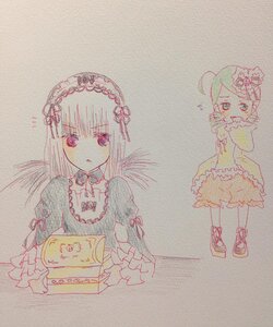 Rating: Safe Score: 0 Tags: 2girls bangs blush dress eyebrows_visible_through_hair frills hairband image kanaria long_sleeves looking_at_viewer monochrome multiple_girls pair photo puffy_sleeves short_sleeves suigintou traditional_media wings User: admin