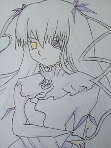 Rating: Safe Score: 0 Tags: 1girl auto_tagged barasuishou dress frills frown hair_ribbon image kaname_madoka long_hair looking_at_viewer photo ribbon sad simple_background solo traditional_media ultimate_madoka white_background yellow_eyes User: admin