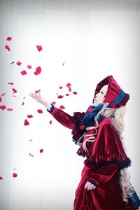 Rating: Safe Score: 0 Tags: 1girl blue_eyes bonnet dress flower long_hair long_sleeves petals profile red_dress rose rose_petals shinku solo striped User: admin