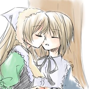Rating: Safe Score: 0 Tags: 2girls alice_margatroid apron blonde_hair blush closed_eyes image kiss long_hair multiple_girls pair short_hair sisters souseiseki suiseiseki yuri User: admin