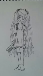 Rating: Safe Score: 0 Tags: 1girl bare_shoulders dress full_body greyscale image kirakishou long_hair monochrome scrunchie sleeveless solo standing traditional_media very_long_hair User: admin