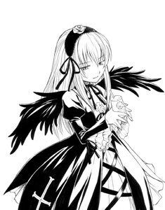 Rating: Safe Score: 0 Tags: 1girl artist_request bangs choker cowboy_shot cross-laced_clothes cross_print cup dress drinking_straw eyebrows_visible_through_hair flower frilled_hairband frills gothic_lolita greyscale hair_between_eyes hair_flower hair_ornament hair_ribbon hairband half-closed_eyes high_contrast holding image juliet_sleeves lolita_fashion long_hair long_sleeves looking_at_viewer monochrome own_hands_together ribbon rozen_maiden simple_background smile solo standing suigintou white_background wings User: admin