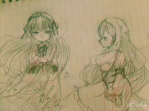Rating: Safe Score: 0 Tags: closed_mouth dress eyebrows_visible_through_hair image long_hair long_sleeves looking_at_viewer monochrome multiple_girls pair souseiseki suiseiseki traditional_media very_long_hair User: admin