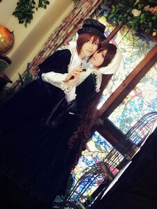 Rating: Safe Score: 0 Tags: 91076 black_dress black_hair brown_hair dress flower hat indoors long_sleeves multiple_cosplay multiple_girls plant stained_glass standing tagme window User: admin