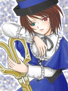 Rating: Safe Score: 0 Tags: 1girl blue_dress blush brown_hair dress frills hat heterochromia image long_sleeves looking_at_viewer red_eyes ribbon short_hair solo souseiseki top_hat upper_body User: admin