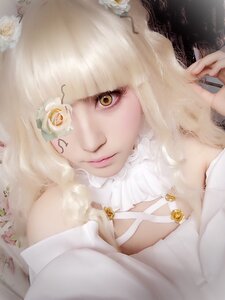 Rating: Safe Score: 0 Tags: 1girl artist_name bangs blunt_bangs closed_mouth flower hair_ornament kirakishou lips looking_at_viewer rose smile solo upper_body white_flower white_hair white_rose yellow_eyes User: admin