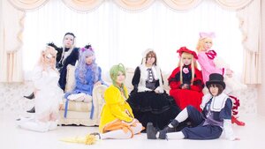 Rating: Safe Score: 0 Tags: 91076 blonde_hair brown_hair dress frills green_hair hair_ornament hat long_hair long_sleeves multiple_cosplay multiple_girls purple_hair short_hair sitting smile striped_background tagme User: admin