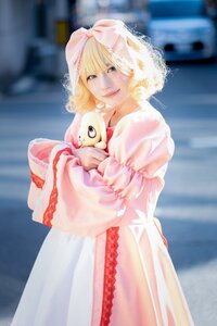 Rating: Safe Score: 0 Tags: 1girl animal bangs blonde_hair blue_eyes blurry blurry_background depth_of_field dress hinaichigo lips looking_at_viewer photo see-through smile solo standing striped stuffed_animal User: admin