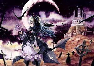 Rating: Safe Score: 0 Tags: 1girl bat cross dress flower frills full_moon gothic_lolita hairband image lolita_fashion long_hair moon night solo suigintou wings User: admin