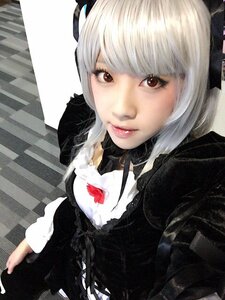 Rating: Safe Score: 0 Tags: 1girl bangs black_choker black_dress blunt_bangs choker closed_mouth dress flower gothic_lolita lips lolita_fashion looking_at_viewer red_eyes rose solo suigintou white_hair User: admin