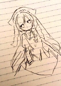 Rating: Safe Score: 0 Tags: 1girl dress eyebrows_visible_through_hair image looking_at_viewer monochrome puffy_sleeves short_hair solo standing suiseiseki User: admin