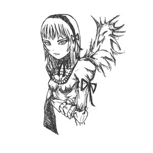 Rating: Safe Score: 0 Tags: 1girl akemi_homura bow dress greyscale hairband image long_hair long_sleeves looking_at_viewer monochrome ribbon simple_background solo suigintou upper_body white_background wings User: admin