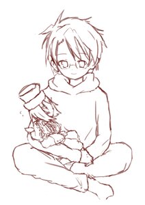 Rating: Safe Score: 0 Tags: 2boys blush glasses hat image long_sleeves monochrome multiple_boys sakurada_jun scarf simple_background sitting smile solo souseiseki white_background winter_clothes User: admin