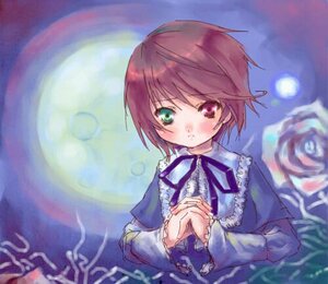 Rating: Safe Score: 0 Tags: 1girl blush brown_hair dress flower frills full_moon green_eyes heterochromia image interlocked_fingers long_sleeves looking_at_viewer moon red_eyes ribbon short_hair solo souseiseki suiseiseki upper_body User: admin