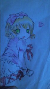 Rating: Safe Score: 0 Tags: 1girl bloomers blue_background blue_theme bow dress green_eyes hair_bow heart hinaichigo image long_sleeves looking_at_viewer looking_back open_mouth short_hair smile solo traditional_media User: admin