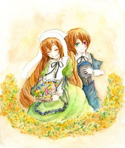 Rating: Safe Score: 0 Tags: 2girls brown_hair closed_eyes dress flower green_dress green_eyes head_scarf heterochromia image long_hair long_sleeves multiple_girls pair red_eyes ribbon short_hair siblings sisters smile souseiseki suiseiseki twins very_long_hair watering_can yellow_flower User: admin