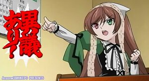 Rating: Safe Score: 0 Tags: 1girl brown_hair dress frills green_eyes heterochromia image long_hair long_sleeves open_mouth parody red_eyes ribbon solo suiseiseki User: admin