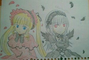 Rating: Safe Score: 0 Tags: 2girls blonde_hair blue_eyes dress expressionless flower hairband image leaf long_hair long_sleeves looking_at_viewer marker_(medium) multiple_girls pair petals red_eyes shinku suigintou traditional_media watercolor_(medium) wings User: admin