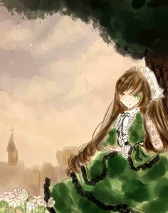 Rating: Safe Score: 0 Tags: 1girl brown_hair cloud dress flower frills green_dress green_eyes heterochromia image long_hair long_sleeves outdoors red_eyes rose sky solo suiseiseki very_long_hair watering_can User: admin