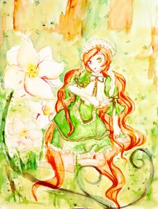 Rating: Safe Score: 0 Tags: 1girl braid dress flower frills green_dress green_eyes hat heterochromia hong_meiling image long_hair solo suiseiseki traditional_media very_long_hair watercolor_(medium) watering_can User: admin