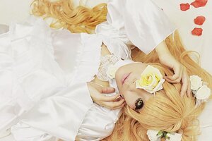 Rating: Safe Score: 0 Tags: 1girl animal_ears bangs blonde_hair eyepatch flower hair_ornament hands kirakishou lips long_hair petals rose solo white_flower white_rose User: admin