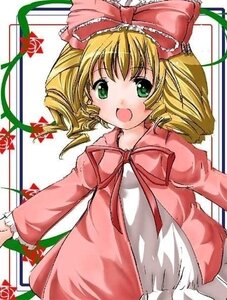 Rating: Safe Score: 0 Tags: 1girl :d blonde_hair bow dress drill_hair green_eyes hair_bow hina_ichigo hinaichigo image long_sleeves looking_at_viewer open_mouth pink_bow plant smile solo twin_drills User: admin