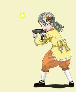 Rating: Safe Score: 0 Tags: 1girl drill_hair flower full_body green_eyes green_hair gun hair_ornament handgun holding_gun holding_weapon image kanaria solo twin_drills weapon User: admin
