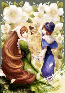 Rating: Safe Score: 0 Tags: 2girls auto_tagged blue_dress brown_hair dress flower frills green_dress green_eyes hat heart heterochromia holding_hands image long_hair long_sleeves multiple_girls pair red_eyes short_hair siblings sisters smile souseiseki suiseiseki top_hat twins very_long_hair User: admin