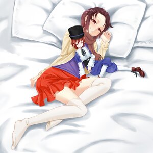 Rating: Safe Score: 0 Tags: 2girls brown_hair closed_eyes dress hat image multiple_girls on_side pillow red_eyes red_hair short_hair siblings sisters sleeping solo souseiseki thighhighs white_legwear zettai_ryouiki User: admin