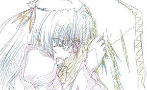 Rating: Safe Score: 0 Tags: 1girl barasuishou clenched_teeth hair_ribbon image long_hair ribbon simple_background solo teeth upper_body white_background User: admin